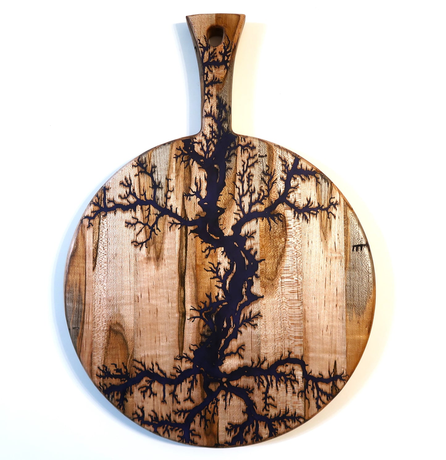 AMBROSIA MAPLE WITH RESIN "FRACTAL FIRE" ROUND SERVING BOARD