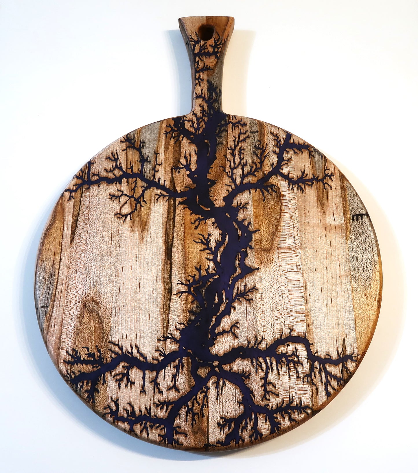 AMBROSIA MAPLE WITH RESIN "FRACTAL FIRE" ROUND SERVING BOARD