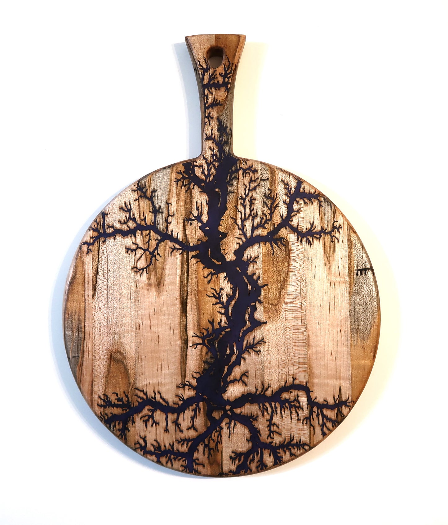 AMBROSIA MAPLE WITH RESIN "FRACTAL FIRE" ROUND SERVING BOARD