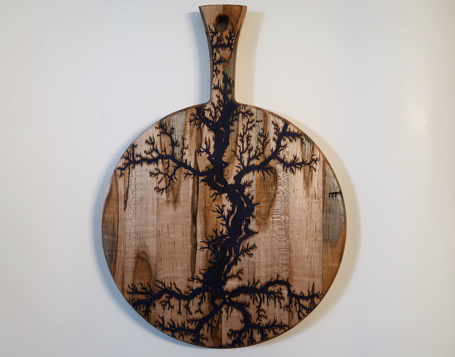 AMBROSIA MAPLE WITH RESIN "FRACTAL FIRE" ROUND SERVING BOARD