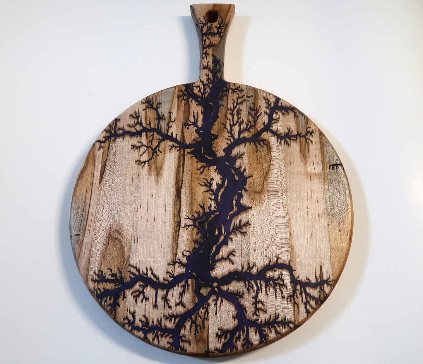 AMBROSIA MAPLE WITH RESIN "FRACTAL FIRE" ROUND SERVING BOARD