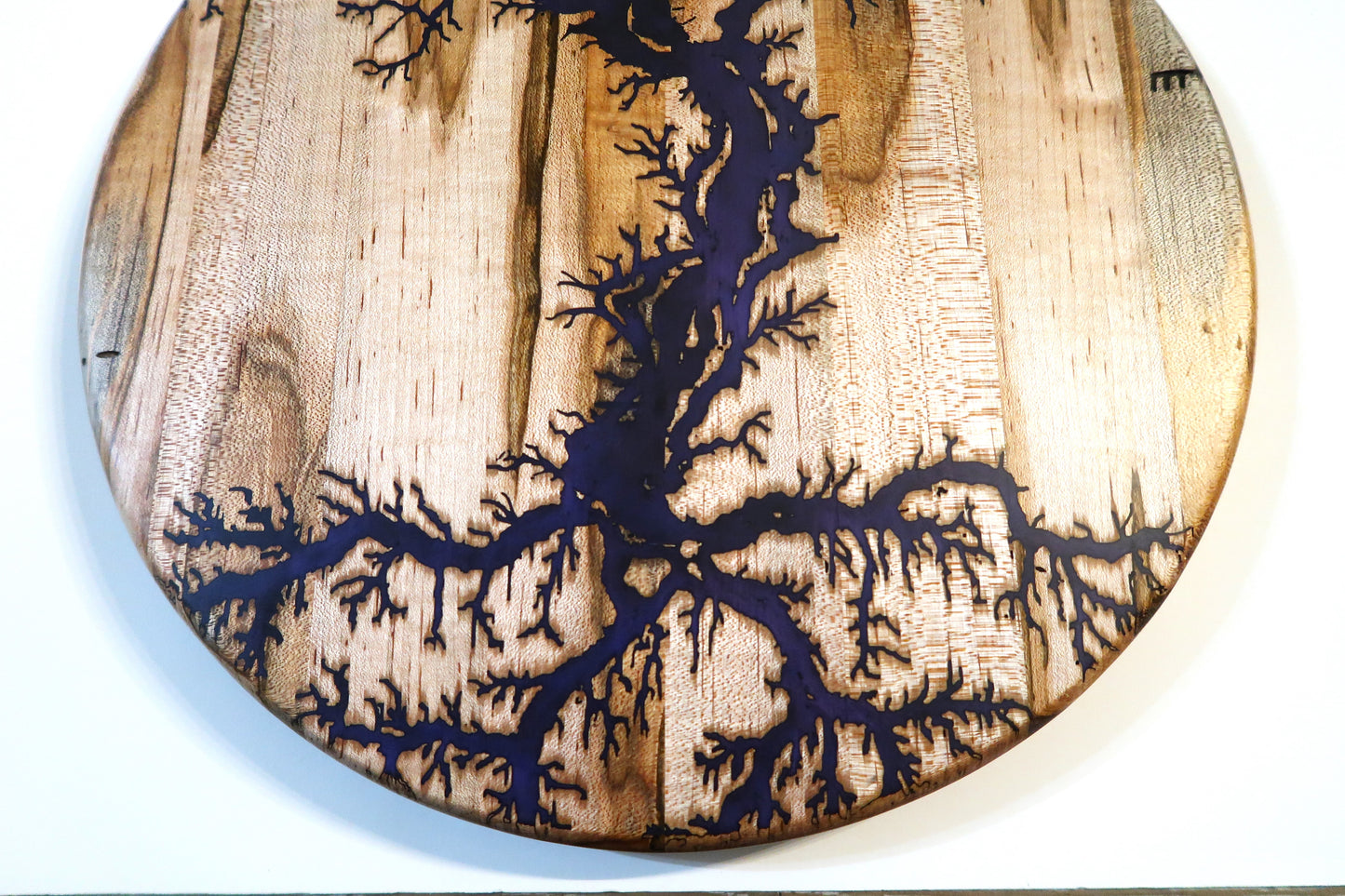 AMBROSIA MAPLE WITH RESIN "FRACTAL FIRE" ROUND SERVING BOARD