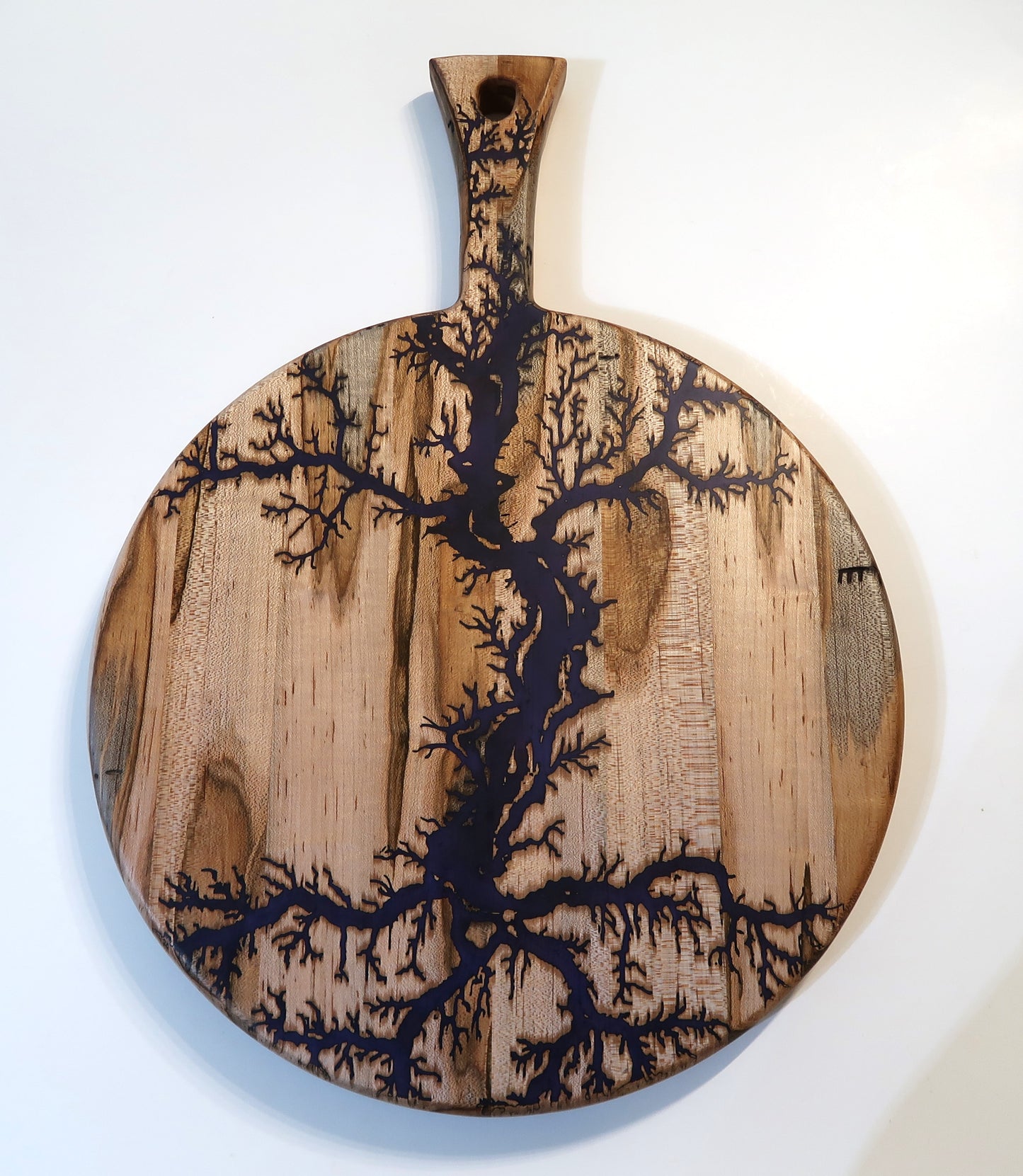 AMBROSIA MAPLE WITH RESIN "FRACTAL FIRE" ROUND SERVING BOARD