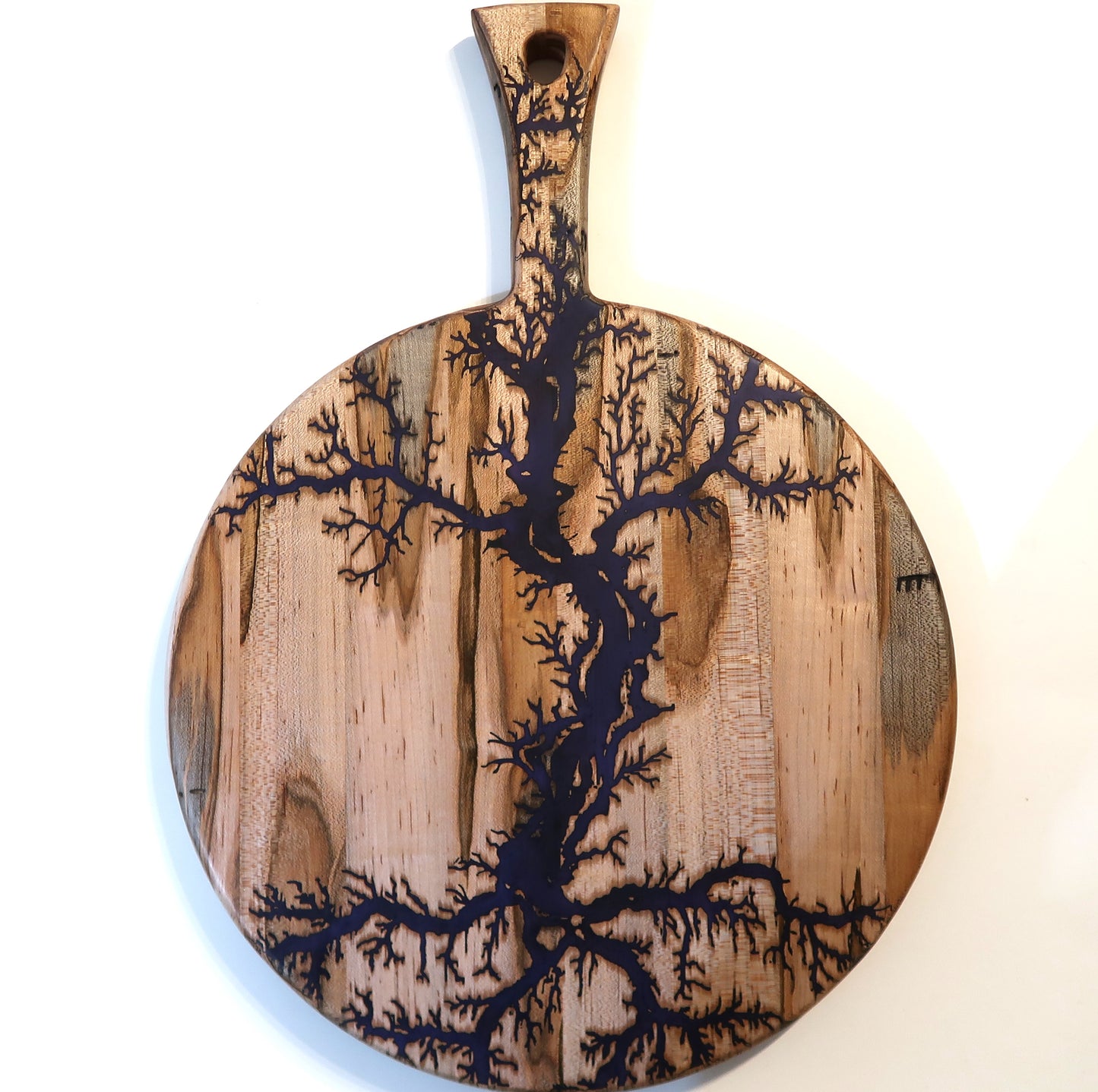 AMBROSIA MAPLE WITH RESIN "FRACTAL FIRE" ROUND SERVING BOARD