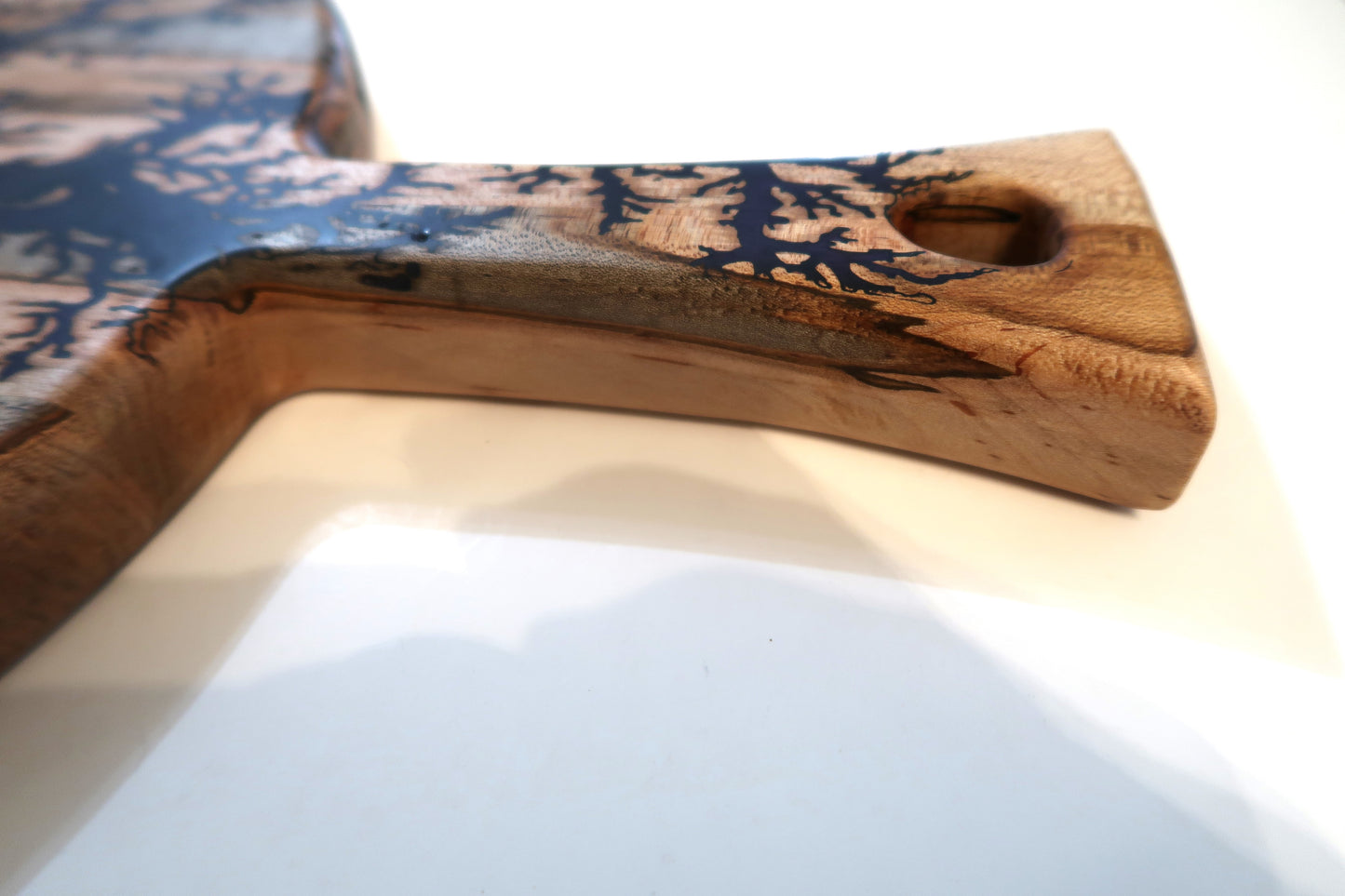 AMBROSIA MAPLE WITH RESIN "FRACTAL FIRE" ROUND SERVING BOARD