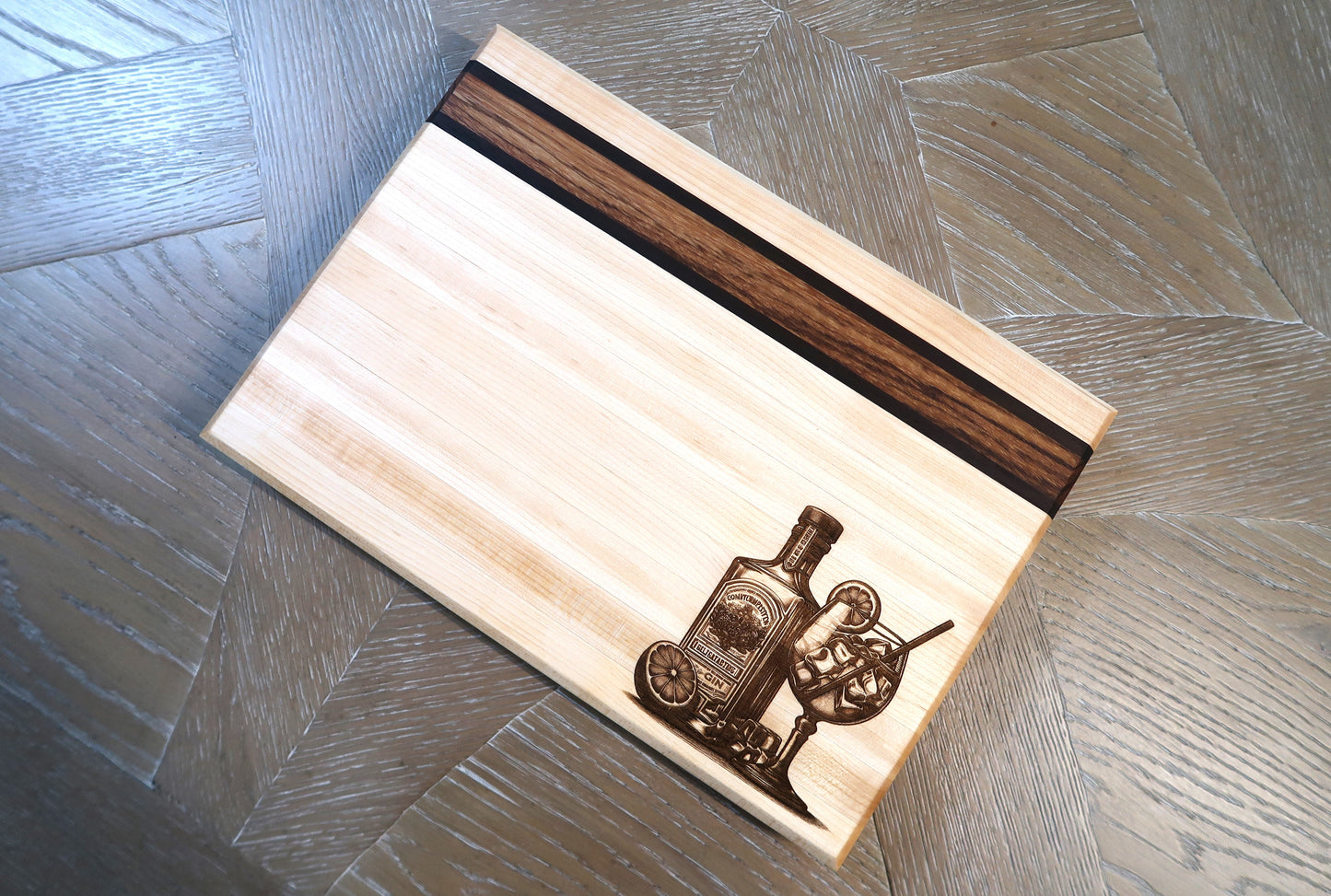 MAPLE WITH ZEBRAWOOD & WENGE "GIN & JUICE" BAR TOP CUTTING BOARD
