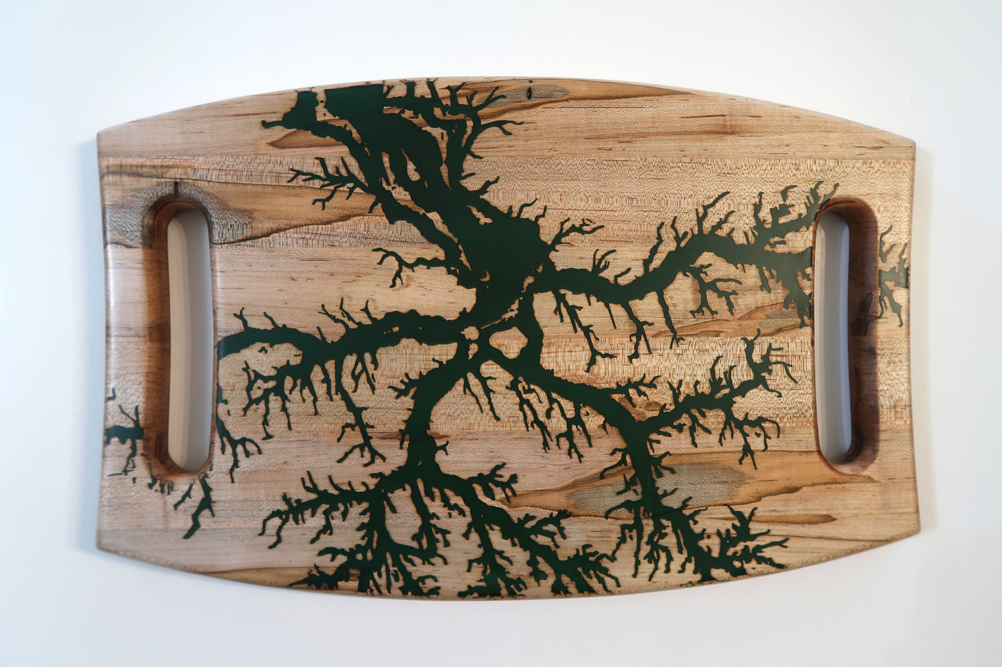 AMBROSIA MAPLE WITH RESIN "FRACTAL TREE" WARPED RECTANGLE SERVING BOARD