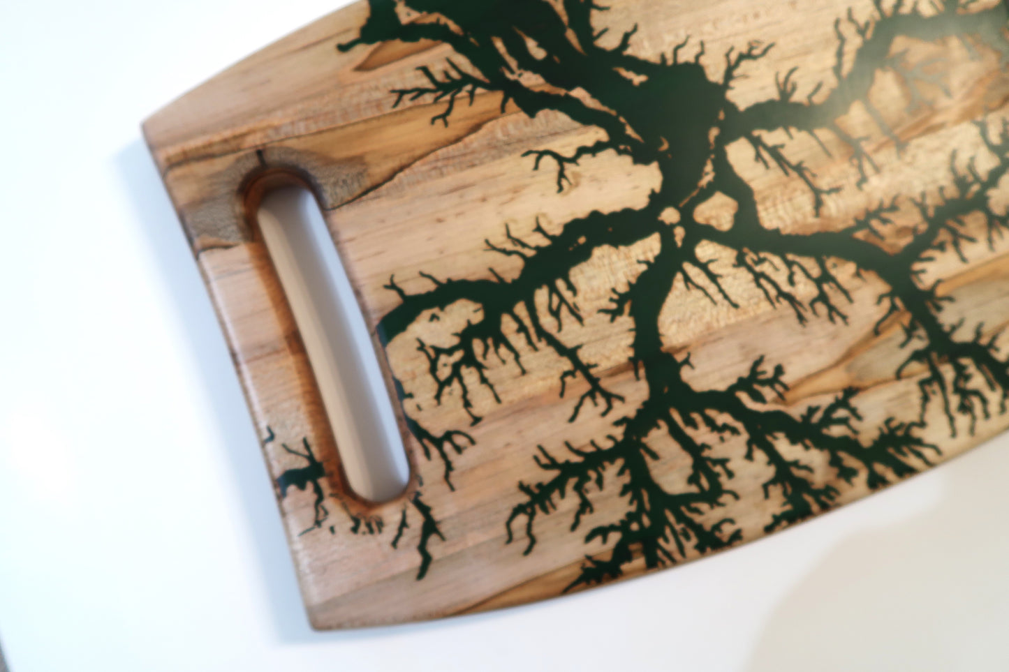 AMBROSIA MAPLE WITH RESIN "FRACTAL TREE" WARPED RECTANGLE SERVING BOARD