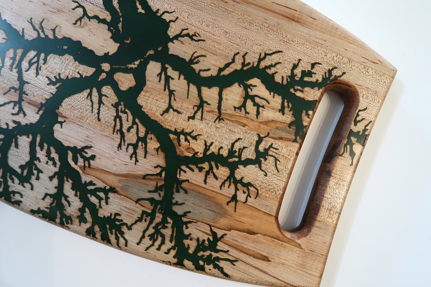 AMBROSIA MAPLE WITH RESIN "FRACTAL TREE" WARPED RECTANGLE SERVING BOARD