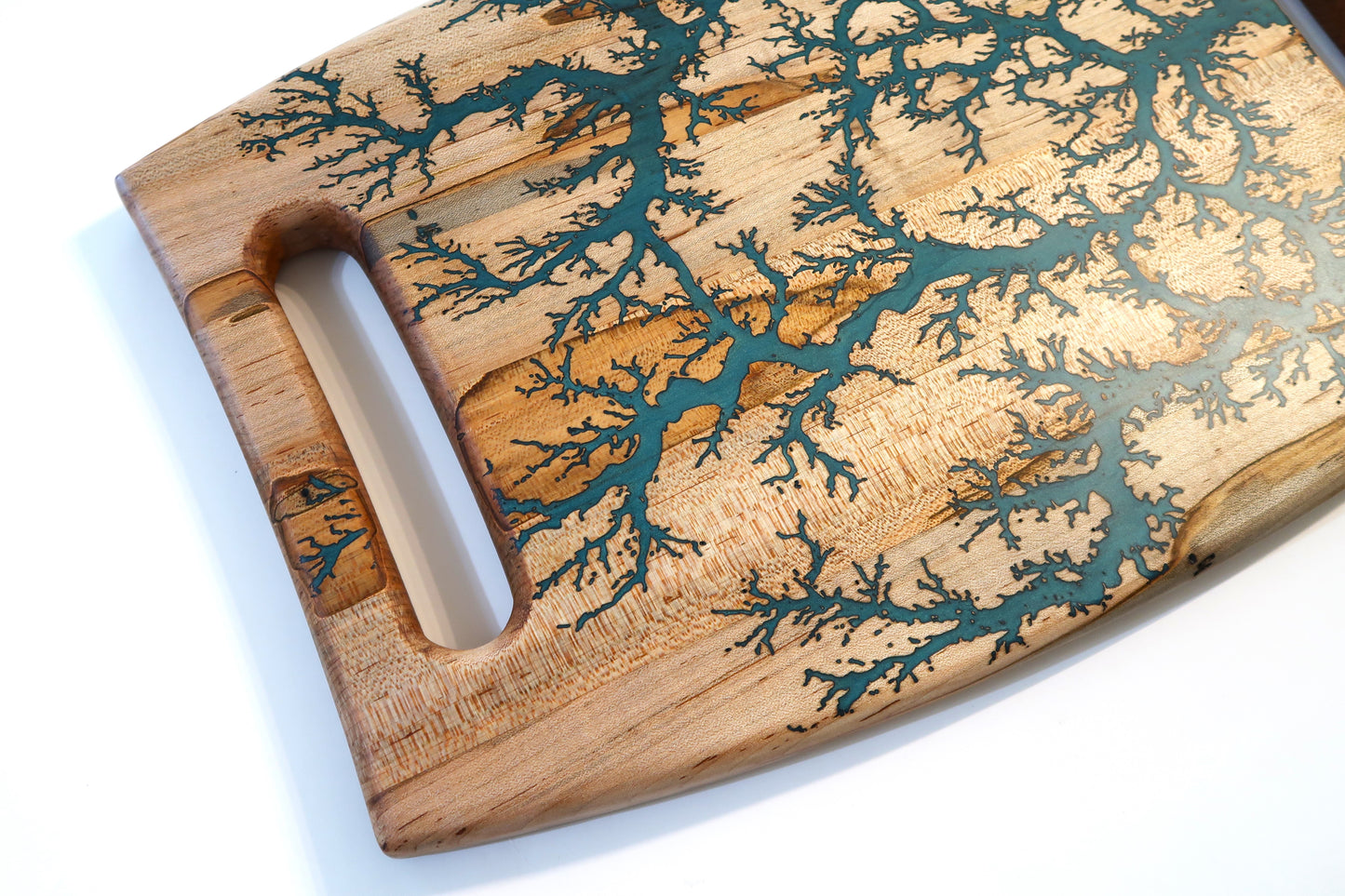 AMBROSIA MAPLE WITH RESIN "FRACTAL STRIKE" WARPED RECTANGLE SERVING BOARD