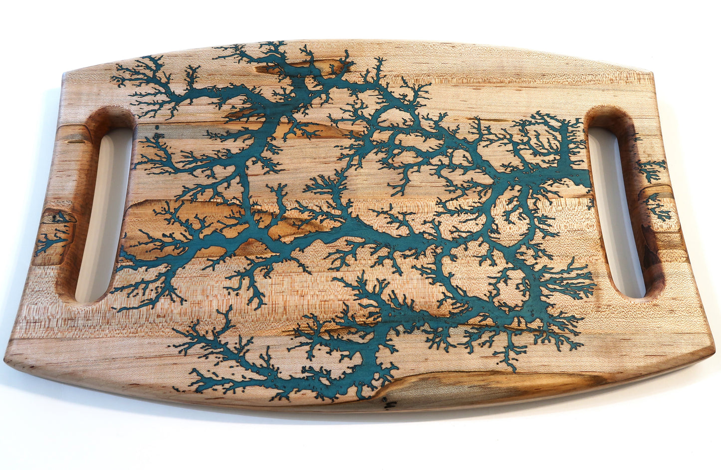 AMBROSIA MAPLE WITH RESIN "FRACTAL STRIKE" WARPED RECTANGLE SERVING BOARD