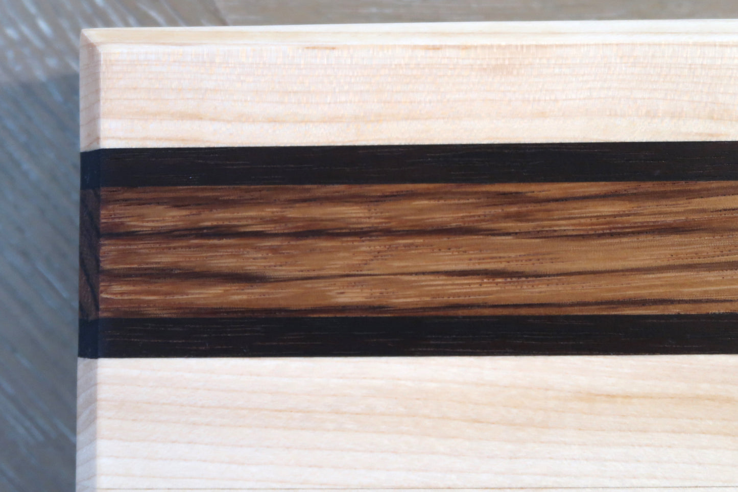 MAPLE WITH ZEBRAWOOD & WENGE "MANATEE" BAR TOP CUTTING BOARD