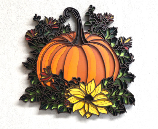 FALL FLORAL PUMPKIN MULTILAYER 3-D WALL ART