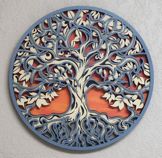 SANTORINI SUNSET TREE OF LIFE 3-D MULTILAYER WALL ART