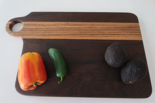 PERUVIAN WALNUT ZEBRAWOOD AND CHERRY CUTTING BOARD