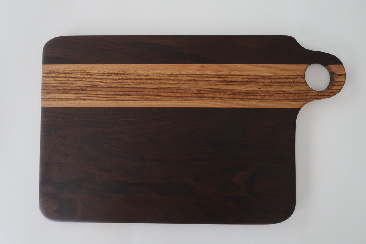 PERUVIAN WALNUT ZEBRAWOOD AND CHERRY CUTTING BOARD