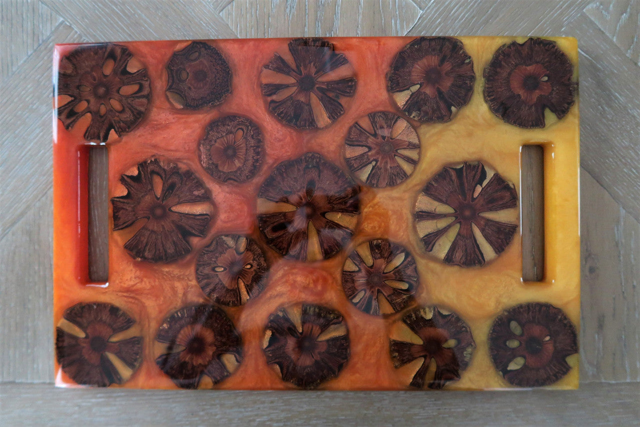 BANKSIA SEED POD & RESIN CHARCUTERIE/SERVING BOARD WITH DUAL HANDLES