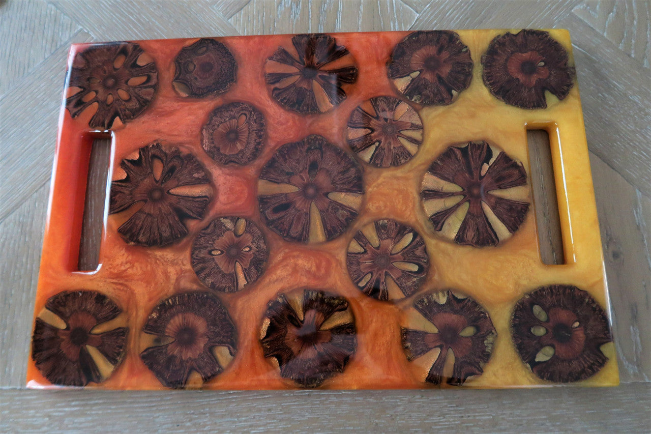 BANKSIA SEED POD & RESIN CHARCUTERIE/SERVING BOARD WITH DUAL HANDLES
