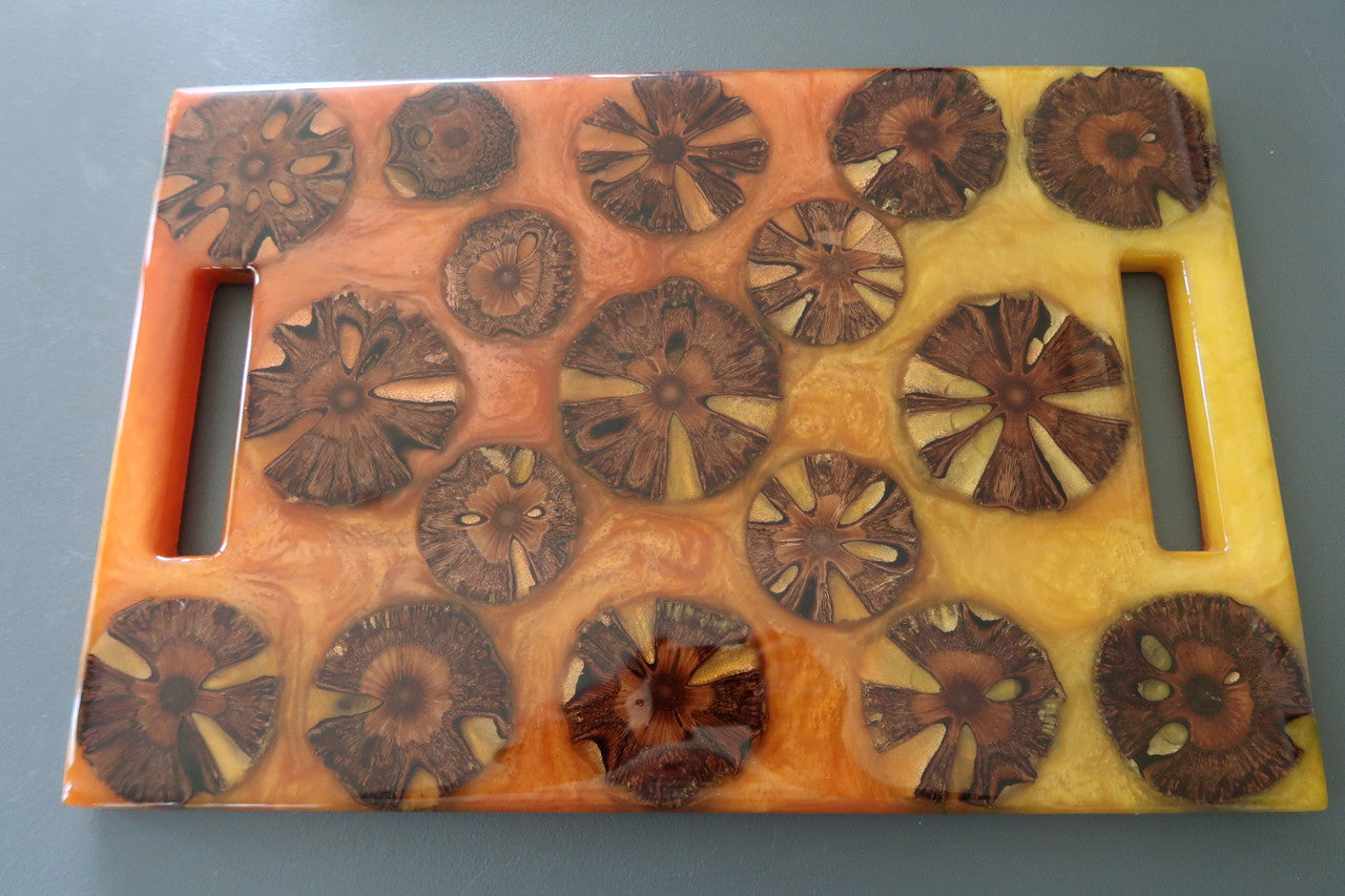 BANKSIA SEED POD & RESIN CHARCUTERIE/SERVING BOARD WITH DUAL HANDLES