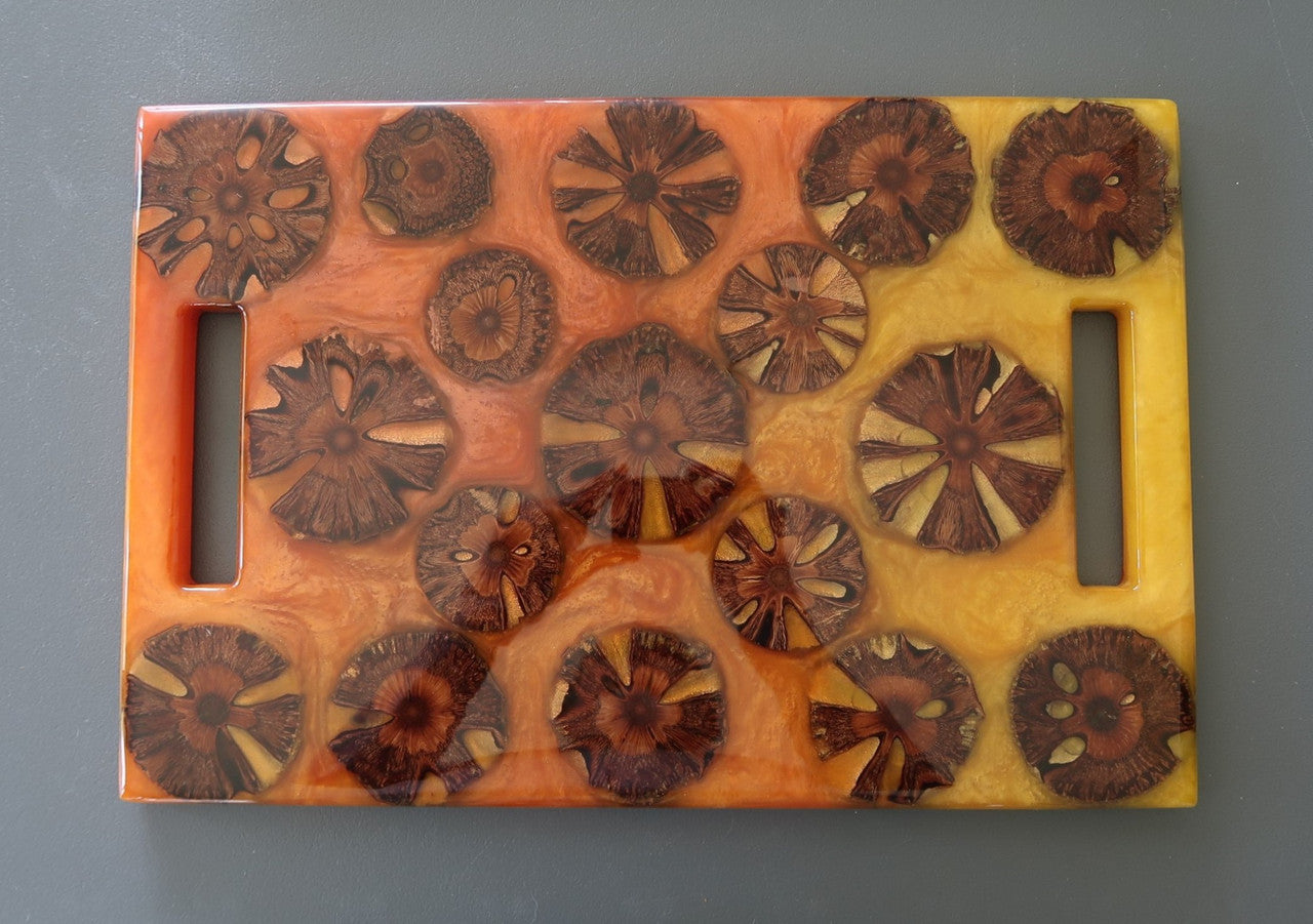 BANKSIA SEED POD & RESIN CHARCUTERIE/SERVING BOARD WITH DUAL HANDLES