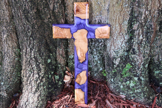 OLIVEWOOD AND AZTEC PURPLE RESIN LARGE CROSS