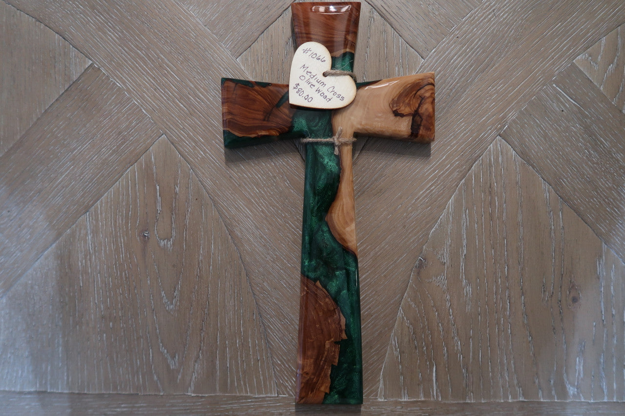OLIVEWOOD AND DARK OCEAN GREEN RESIN FLARED CROSS