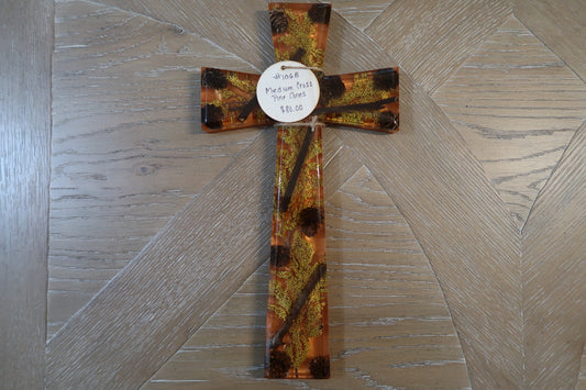 FALL CROSS WITH PINECONES/WHEAT AND STICKS RESIN FLARED CROSS