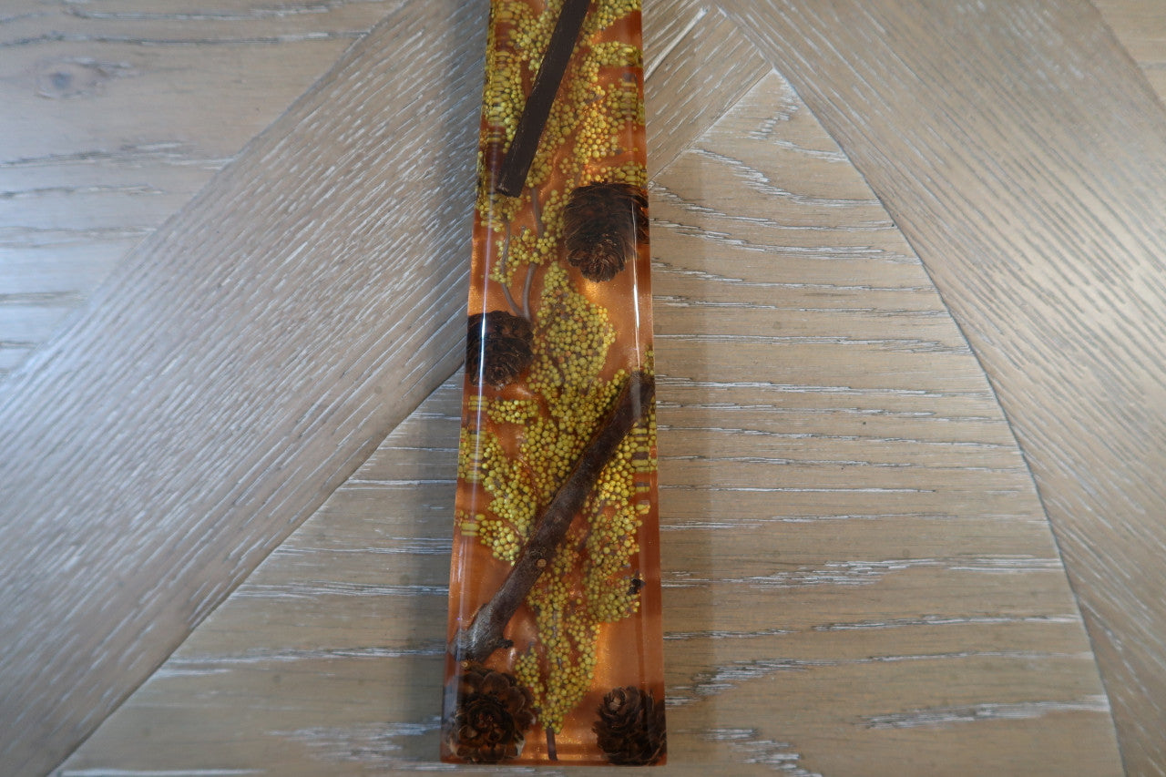 FALL CROSS WITH PINECONES/WHEAT AND STICKS RESIN FLARED CROSS