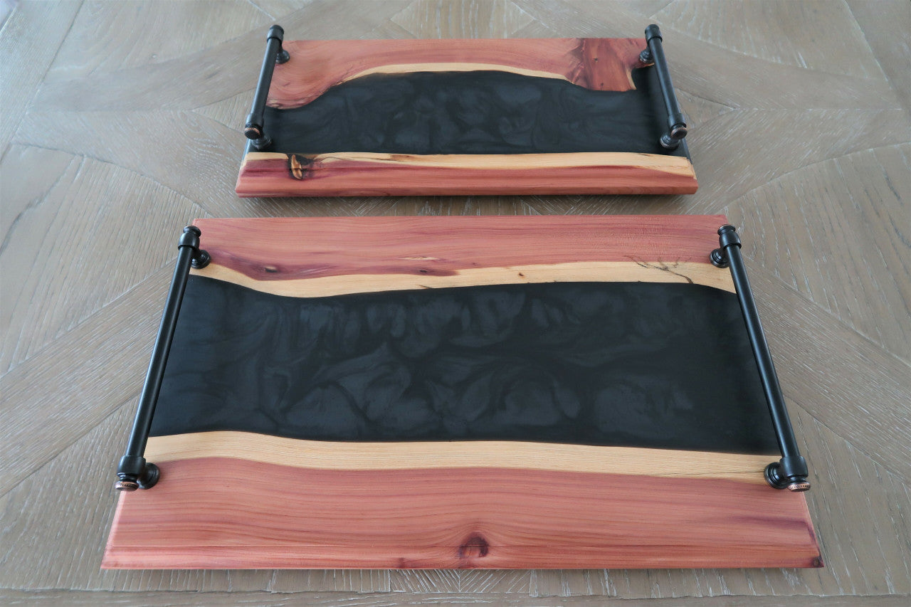 CHARCUTERIE SERVING BOARD SET WITH BRONZED STEEL HANDLES