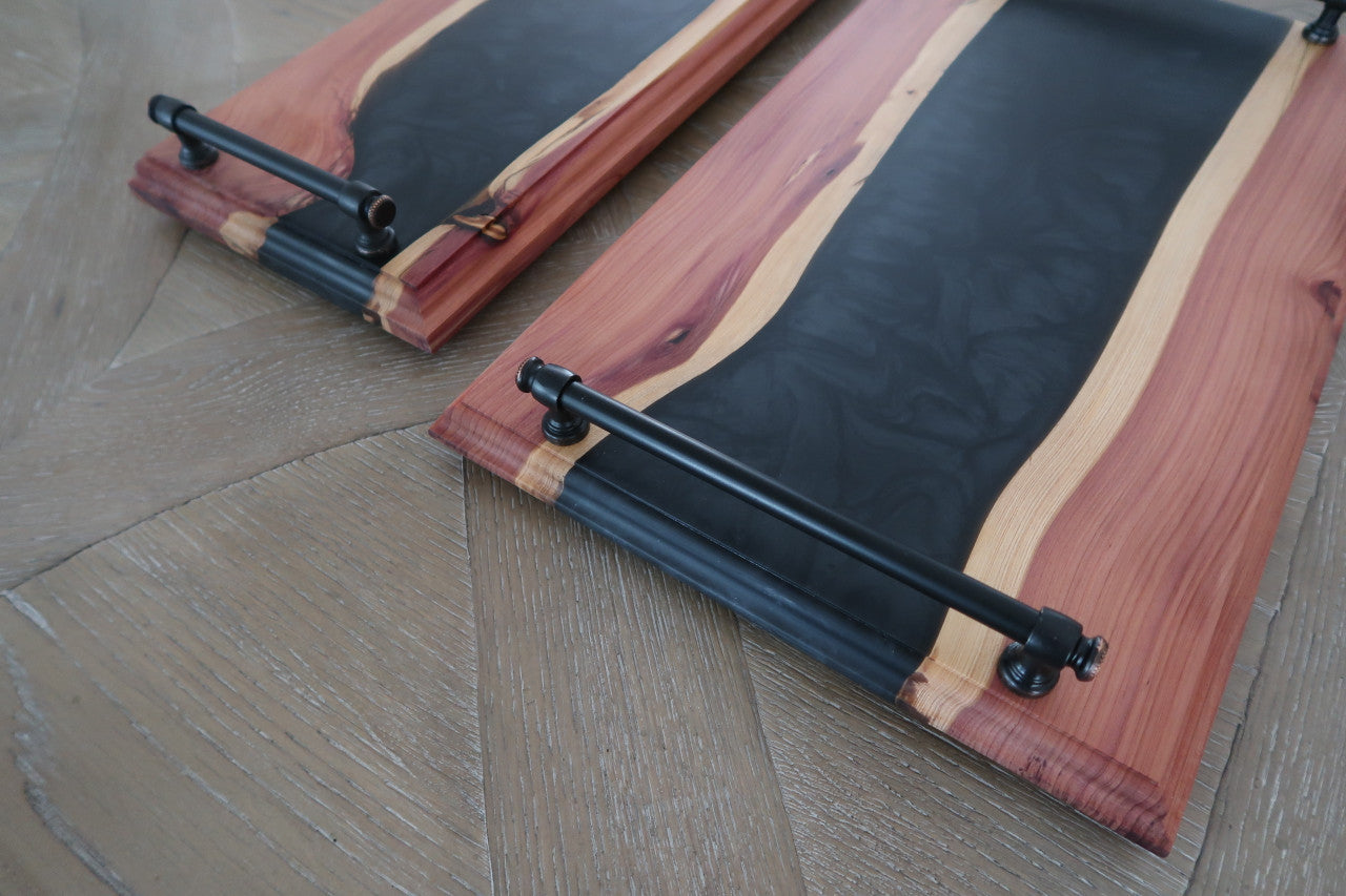 CHARCUTERIE SERVING BOARD SET WITH BRONZED STEEL HANDLES