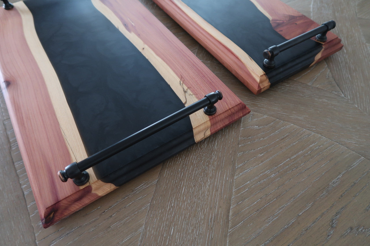 CHARCUTERIE SERVING BOARD SET WITH BRONZED STEEL HANDLES