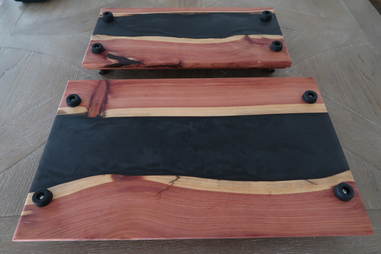 CHARCUTERIE SERVING BOARD SET WITH BRONZED STEEL HANDLES